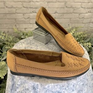 Bass Orleans Tan Leather Cross-Stitch Round Toe Casual Loafers WMS 7M💛VGUC💛